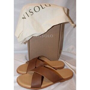 Nisolo Men's Dante Criss Cross Leather‎ Slide Slip On Sandals Tabacco Casual
